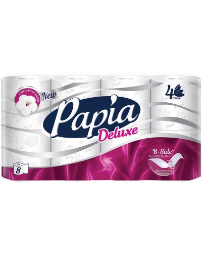 Бумага туалетная Papia "Deluxe", 4-слойная, 8шт., тиснение, белая
