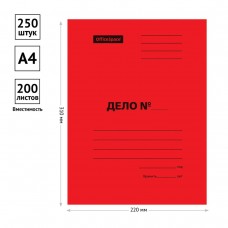Скоросшиватель OfficeSpace "Дело", картон мелованный, 300г/м2, красный, пробитый, до 200л., 195076