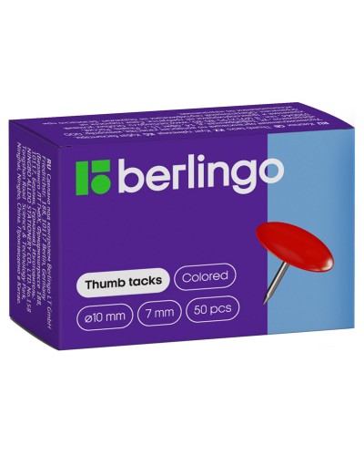 Кнопки канцелярские/гвоздики Berlingo, цветные 10мм, 50шт., карт. упак., 116002, RN5030f